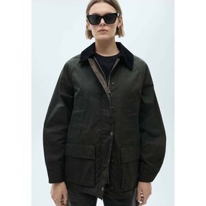 Mango Waxed Dark Green Barn Jacket